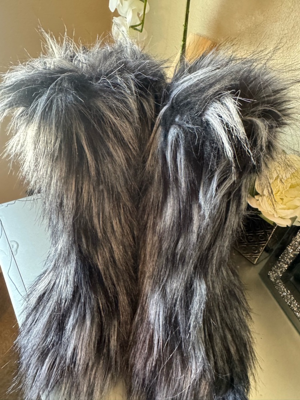 Faux Fur Boots in Charcoal Gray